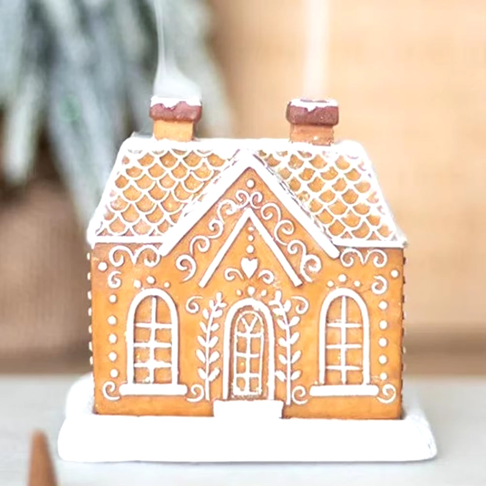 Resin Christmas Village House Winter Log Cabin Incense Burner Rustic Christmas Chimney Hut Incense Cones Room Decor